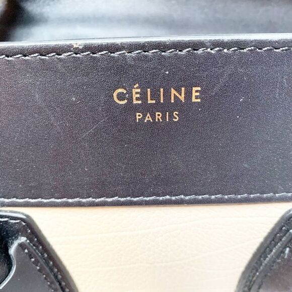 CELINE Tri-Color, Tan Calfskin Leather, Blue Suede, Black Trim Luggage Tote Bag - Picture 15 of 17